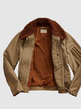 RRL Ralph Lauren Clayworth Jungle Flight Jacket L Khaki Shearling Style Collar M